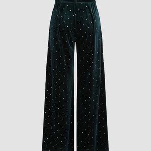 Diamond Detailed Velvet Wide Leg Trousers With Belt